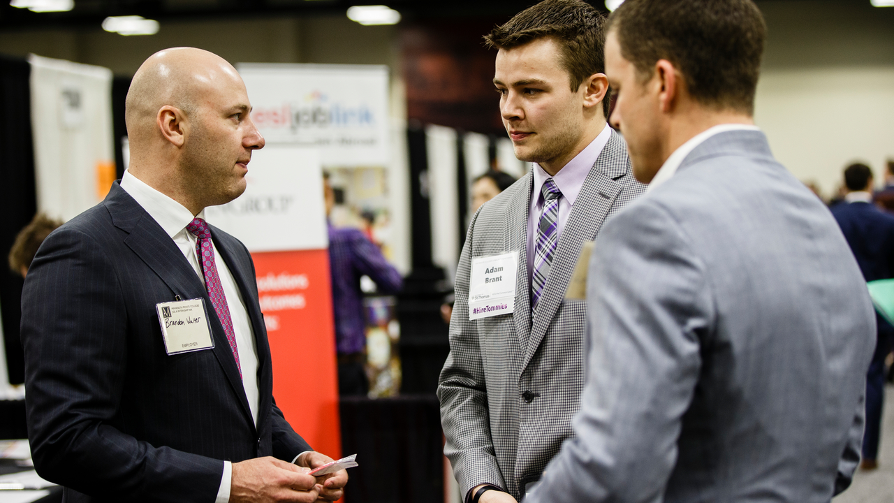 Students talk to recruiters about jobs at the annual Minnesota Private College Job Fair
