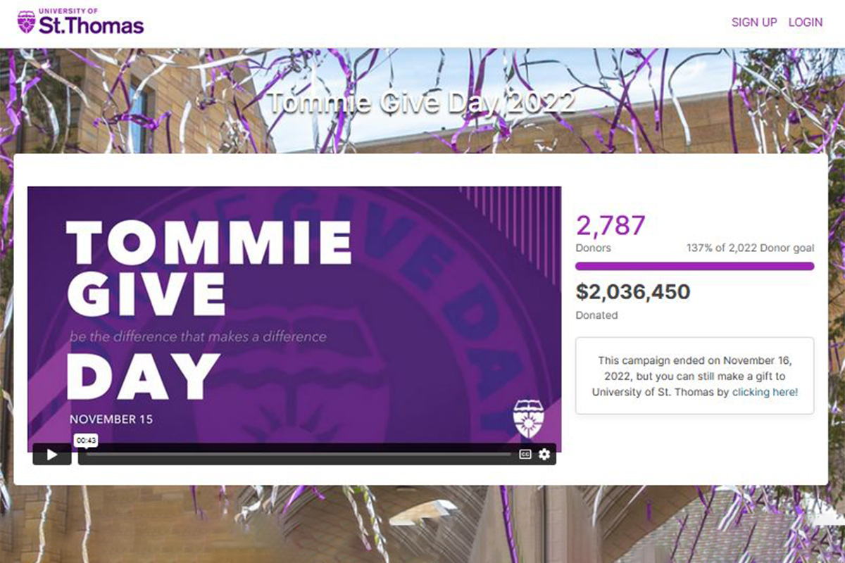 Screen shot of the Give Campus final result