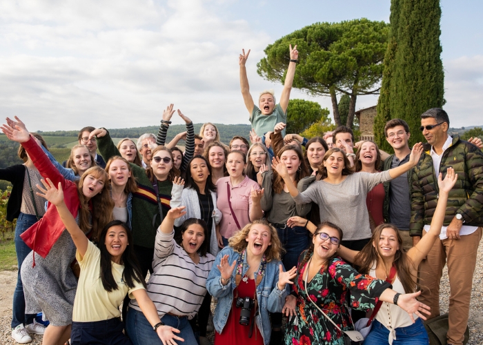 A group of students pose for a photo on a study abroad trip