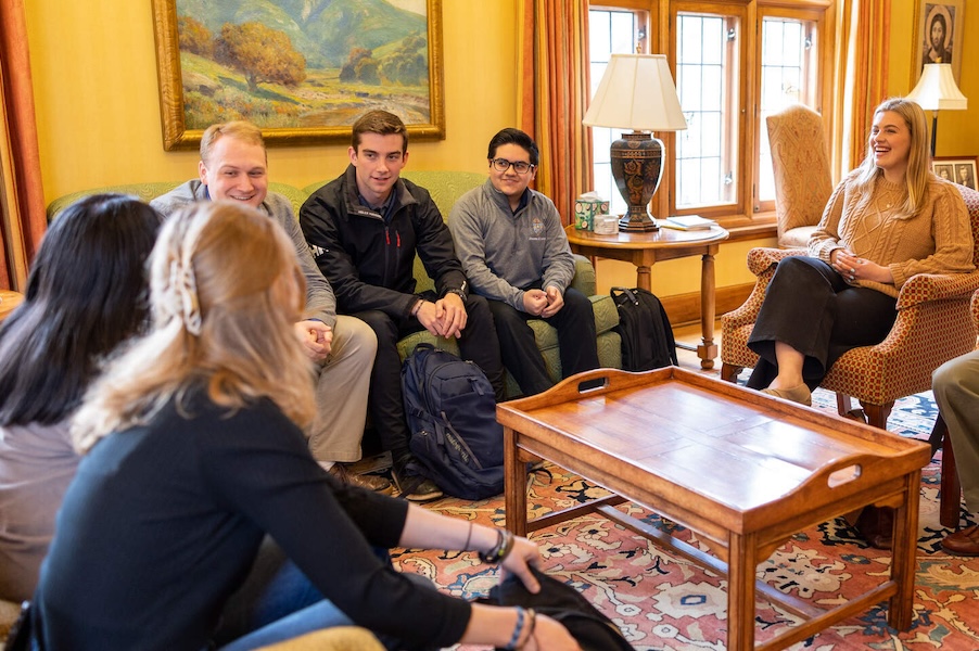 Students engage during classes for the Catholic Studies Masters of Art program.
