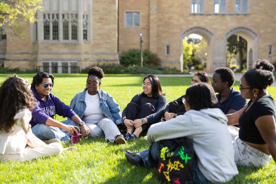 International students gather on the quad on October 11, 2024, in St. Paul.