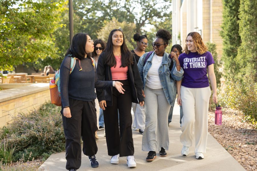 International students gather outside of the Anderson Student Center on October 11, 2024, in St. Paul.