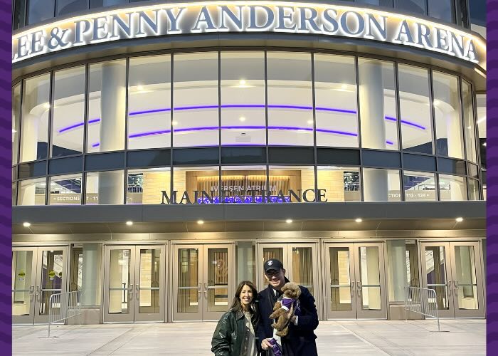 Brett Keith in front of the Lee & Penny Anderson Arena