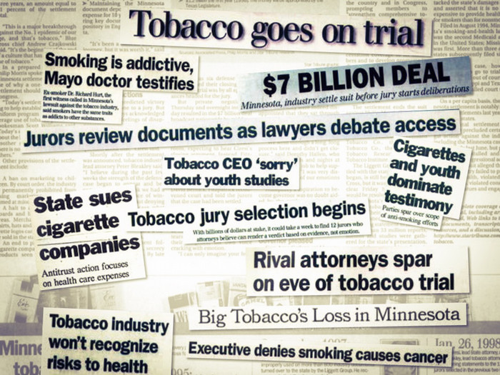 Newspaper cuttings from the tobacco industry lawsuits