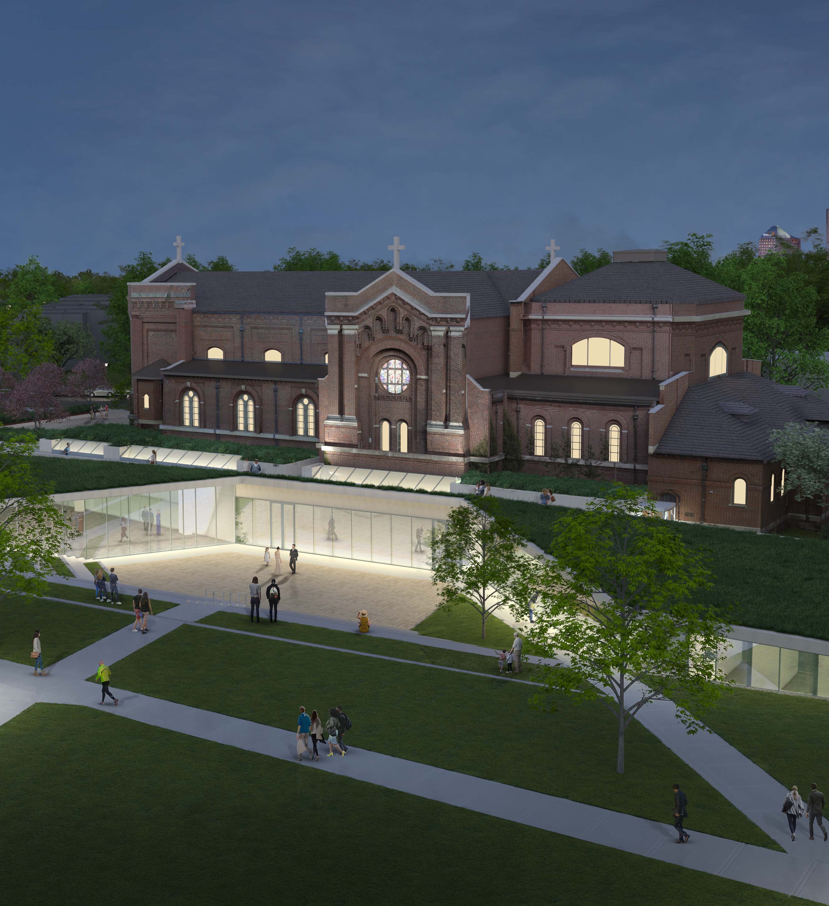 A rendering of the chapel renovation as seen from center of north campus