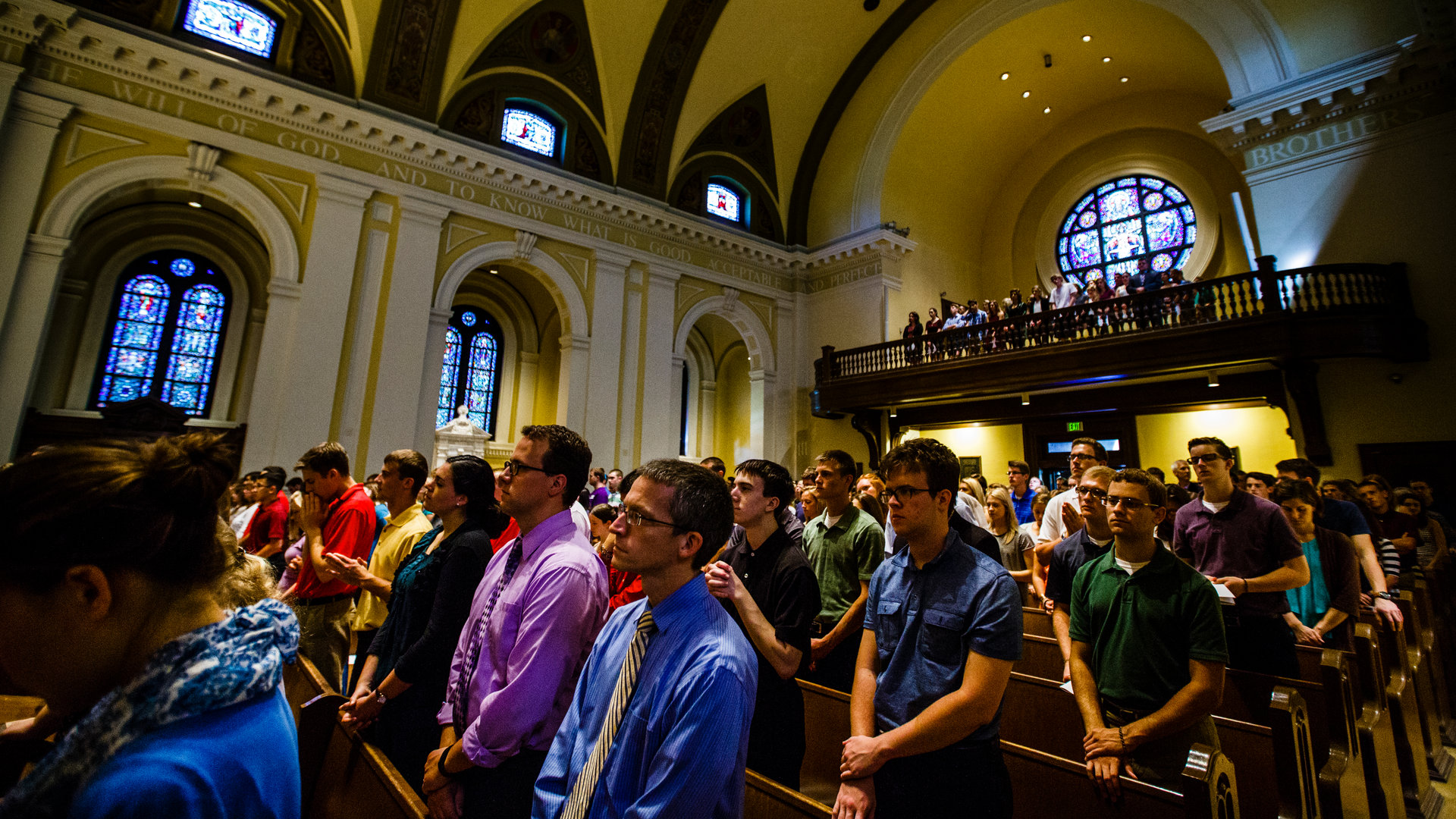 parishioners during mass in the chapel of St. Thomas Aquinas